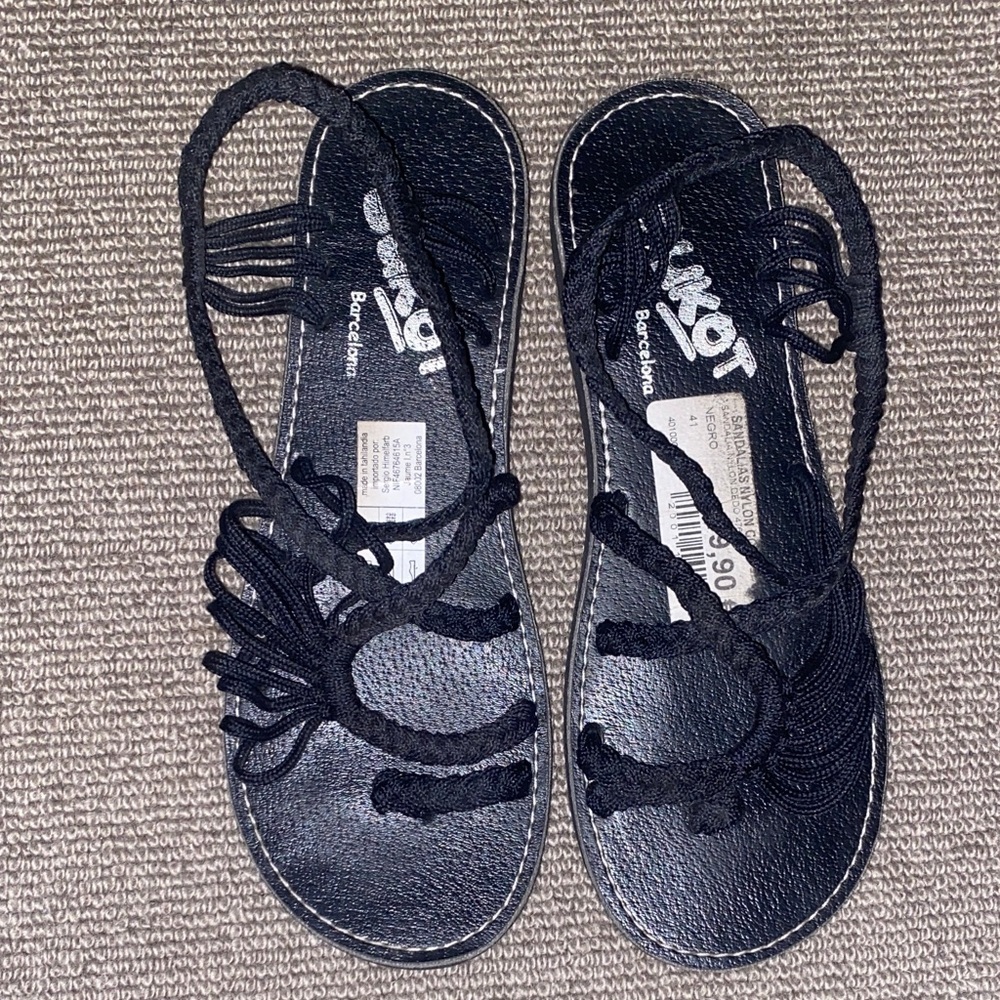 Sukot Barcelona Black Braided Cord Sandals sz missing estimated 8.5 - 9